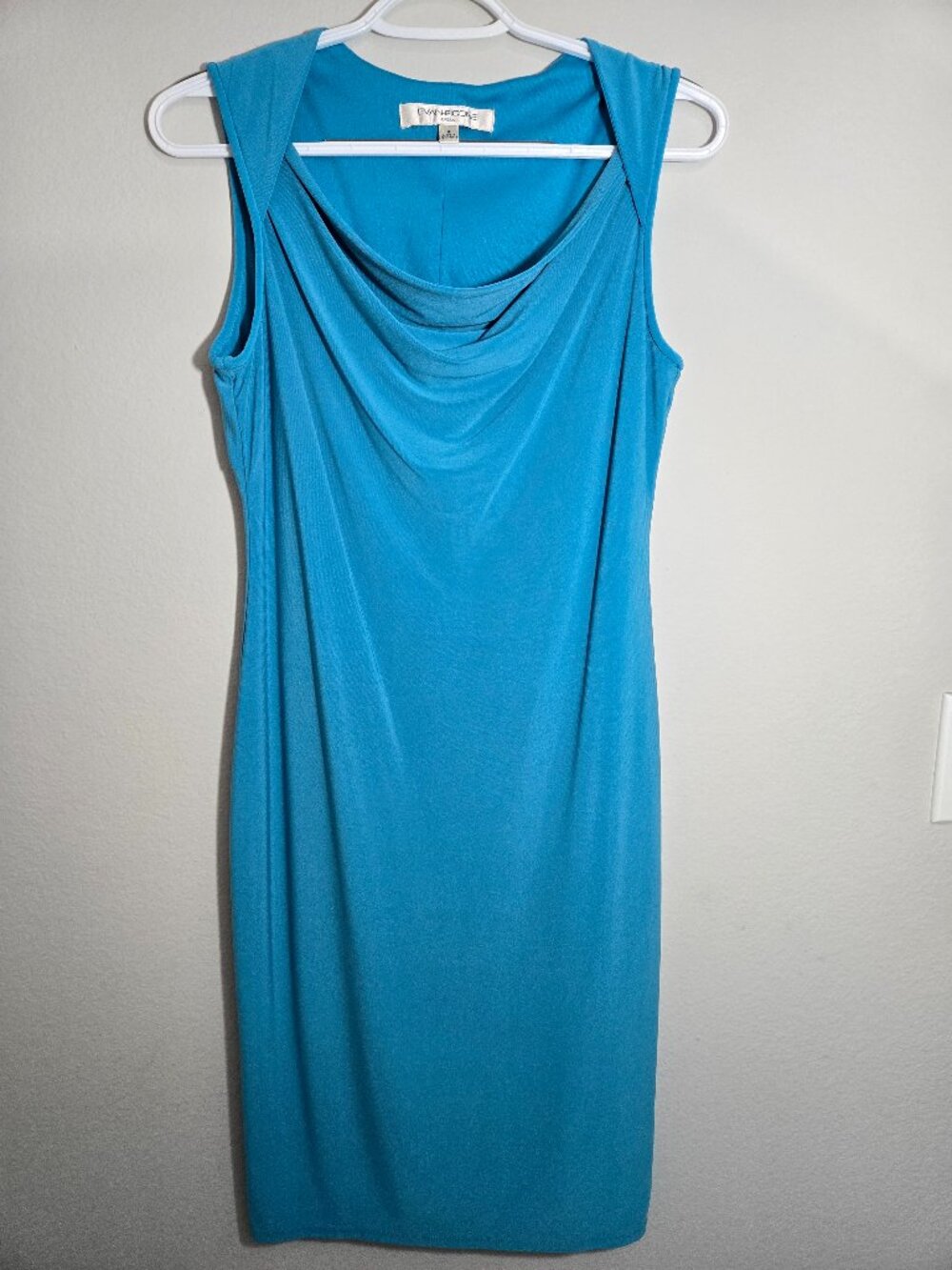Evan Picone Sleeveless Cowl Neck Sheath Dress in Aqua Blue Size 4